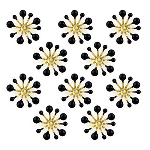 Black flower enamel and brass sew-on trim on a white background.
