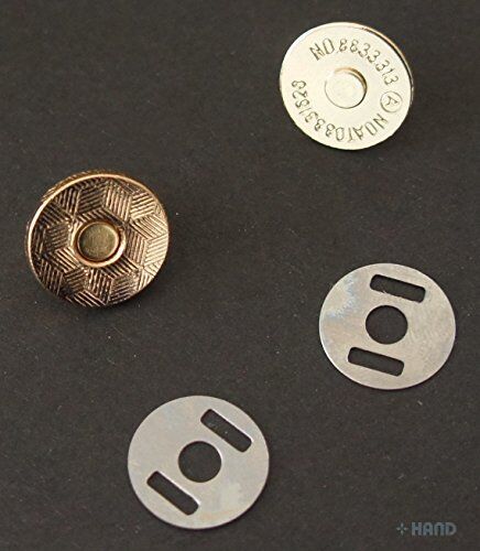 10 sets of gold magnetic buttons displayed on a white background