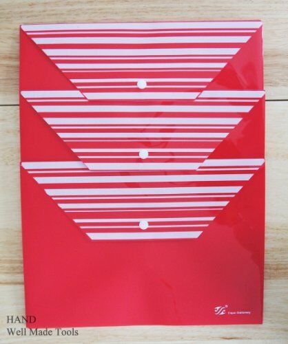 Red snap button document wallets, 330x230mm, pack of 6.