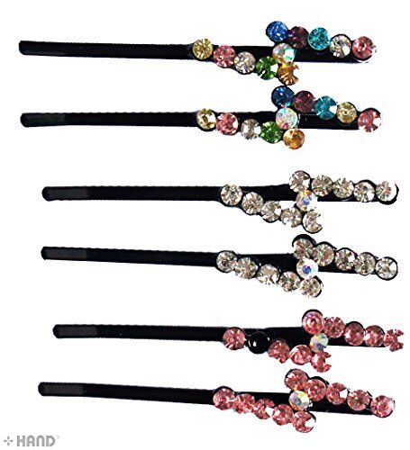 CHP Beautiful Shiny Diamante Crystal Assorted Designs and Colours Hair Pins for All Ages - Pack of 3 Pairs (CHP03)