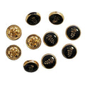Pack of 10 sets of decorative gold and black press studs.