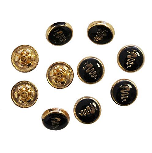 Pack of 10 sets of decorative gold and black press studs.