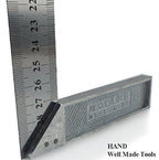 Close-up of the precisely marked angle on the ruler