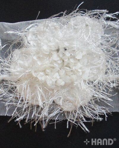 Full view of 1 metre length of white angel flower net trim