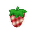 Cute check strawberry plush fabric decoration on a white background.