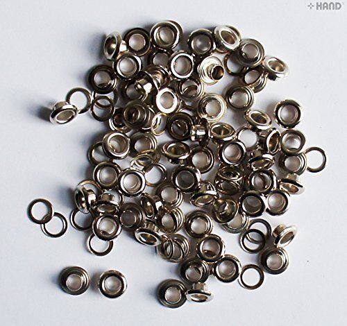 Pack of silver 4mm eyelets grommets for sewing projects.