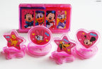 Kids using Minnie Mouse stamps on colourful paper