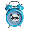 Silent children's twin bell alarm clock in panda blue design.