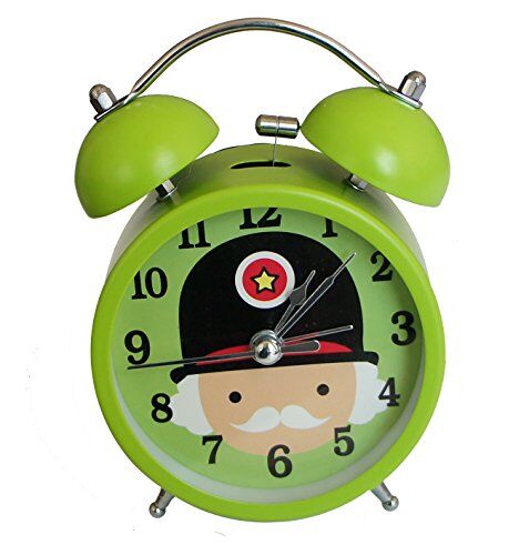 Green soldier metal twin bell alarm clock front view