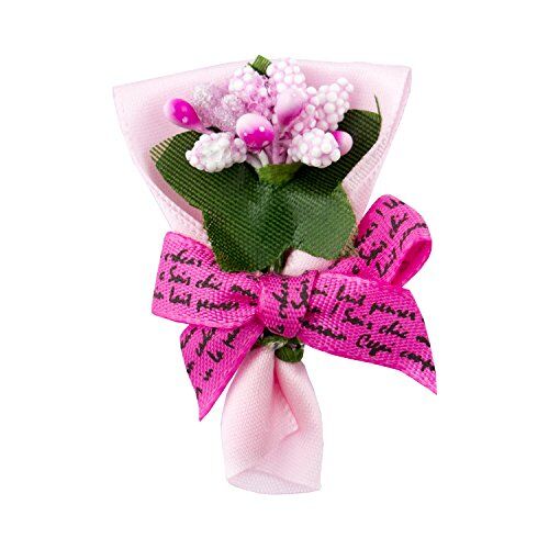 H0999 Baby Pink Pretty Ribbon Decorative Bow and Berry Bouquet Fabric Embellishment Trims - Pack of 5