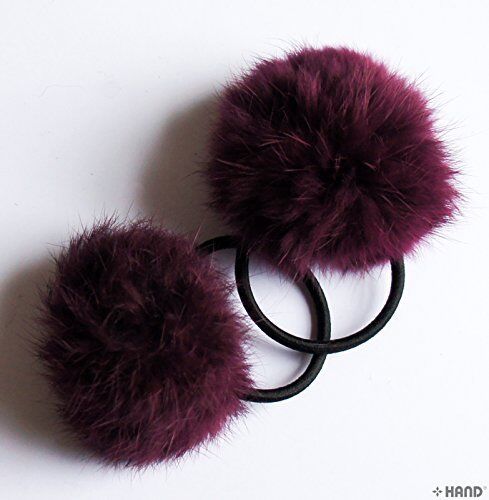 A Pair of Lovely Pom Pom Hair Bands - 2" pom pom (Maroon)