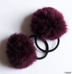 A Pair of Lovely Pom Pom Hair Bands - 2" pom pom (Maroon)