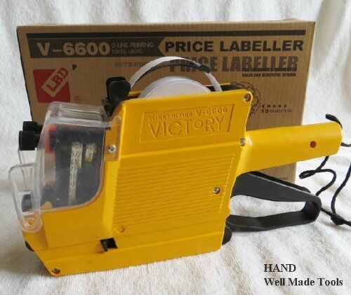 Labelling gun showing the front view with label size details.