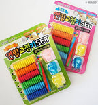 Assorted colours of foam ridged pen grips in a pack