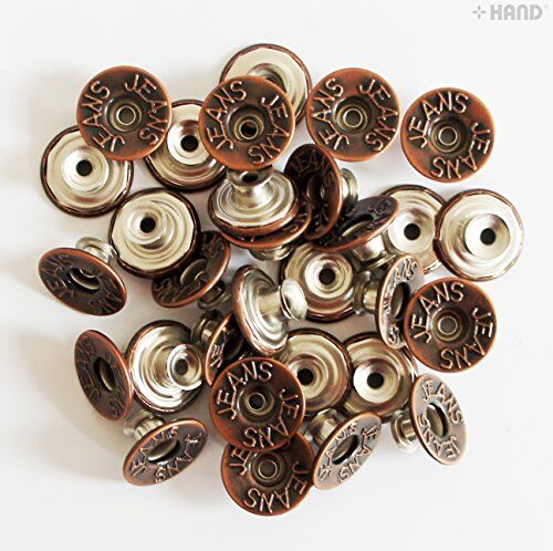 Pack of No9 red copper jeans buttons displayed on a white background