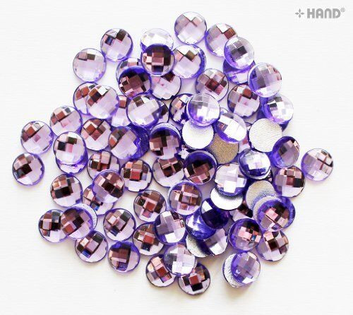 Close-up of D18 purple round hotfix diamante gems.