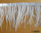 Full length view of 2 metres of white ostrich feather fringe trim.