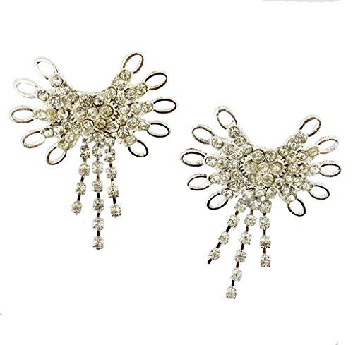 Two elegant silver tone brooches with clear crystals