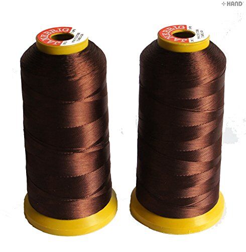 Close-up of top stitching 210/D3A brown polyester thread.