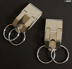 Close-up of the metal keyring buckle showing its design
