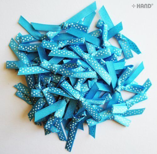 Small blue decorative DIY craft ribbon pre-tied bow