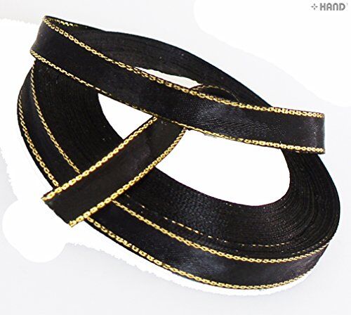 Elegant Black and Gold Craft DIY Party Ribbon Trim - (NO.FBG02 Satin 10mmx22m)