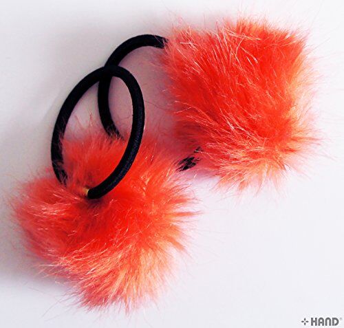 A Pair of Lovely Pom Pom Hair Bands, Decorative Pom Poms w/Band - 2 (Coral)