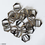 Close-up of a gunmetal tone shoe handbag buckle, size 2.