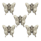 Five silver colour butterfly pendants for jewellery making