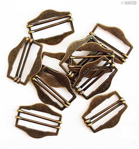 Pack of 10 antique gold metal buckles displayed