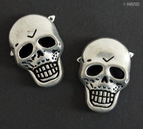 Two metal silver tone skull embellishments for crafting