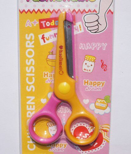 Close-up of the safety features on kids' craft scissors
