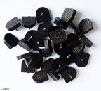 Close-up of U-shape high shoe repair heel tips in black.