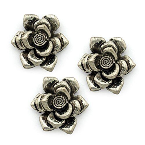 Three silver metal flower pendants for jewellery making.