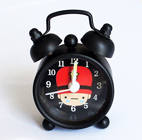 Mini black twin bell alarm clock with silent mechanism