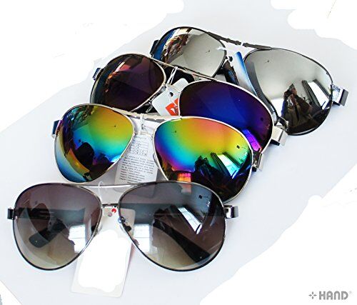 Close-up of iridescent mirror lens on aviator sunglasses
