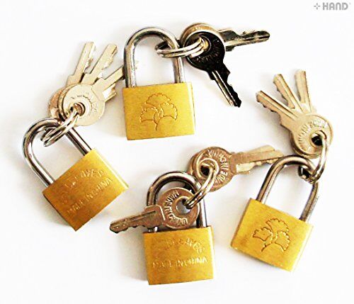 Pack of 4 brass padlocks displayed on a white background