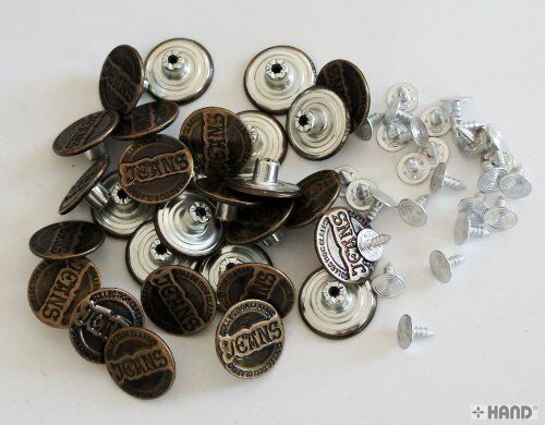 Pack of No3 jeans buttons displayed on a white background
