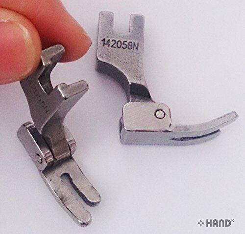 Close-up of the industrial sewing machine foot's attachment.