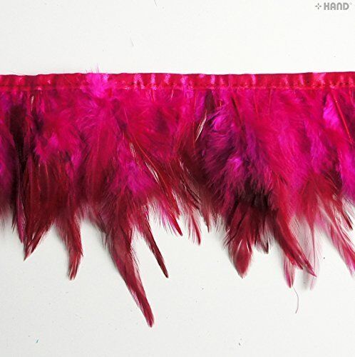 Rose pink natural rooster feather fringe trim on a roll