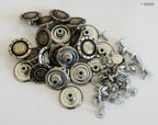 Pack of fashionable jeans buttons with glitters in various colours.
