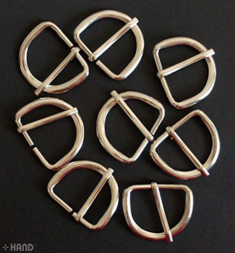 Pack of 8 silver tone metal D shape belt handbag buckles
