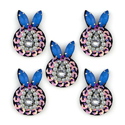 Bunny shape sequin and bead trim in black, white, pink, and blue.