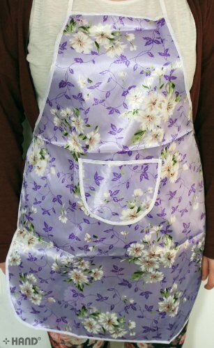 Model wearing the waterproof satin apron and sleeve protectors.