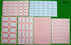 Stack of sheets featuring 45 x 25 mm blue border labels