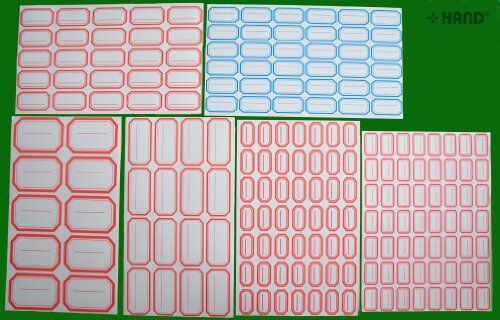 Stack of sheets featuring 45 x 25 mm blue border labels