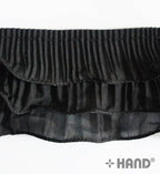 5 metres of black nylon frill ruffle elastic trim on a measuring tape.
