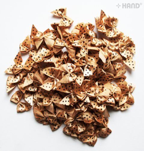 Pack of approximately 200 small brown ribbon bows with black dots.