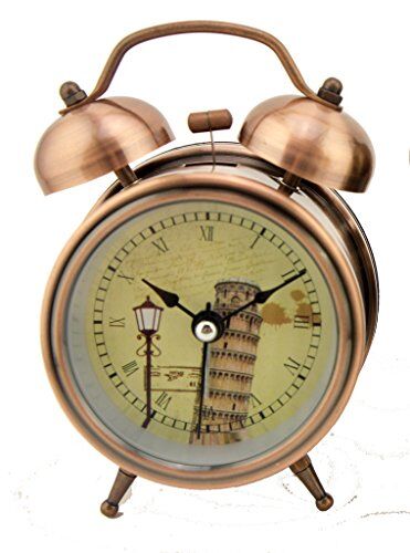 Vintage Tower of Pisa alarm clock in stylish copper finish.