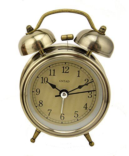 Vintage style alarm clock in metallic finish with a retro design.
